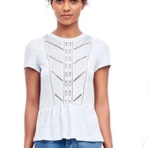 Rebecca Taylor Pale Blue Linen Lace Top- Medium